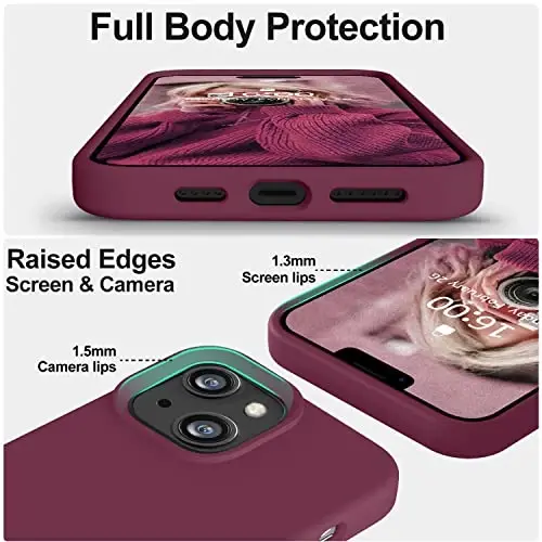 Vooii iPhone 14 uchun g‘ilof bilan mos,[Ipakdek teginishli premium suyuq silikon] [Yumshoq tirnalishga qarshi mikrofiber astar], iPhone 14 uchun ultra yupqa zarbga chidamli himoya g‘ilofi - WineRed - 3