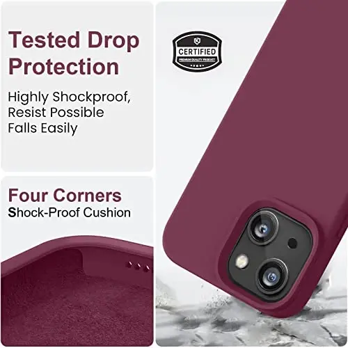 Vooii iPhone 14 uchun g‘ilof bilan mos,[Ipakdek teginishli premium suyuq silikon] [Yumshoq tirnalishga qarshi mikrofiber astar], iPhone 14 uchun ultra yupqa zarbga chidamli himoya g‘ilofi - WineRed - 4