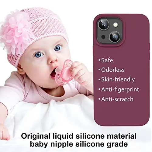 Vooii iPhone 14 uchun g‘ilof bilan mos,[Ipakdek teginishli premium suyuq silikon] [Yumshoq tirnalishga qarshi mikrofiber astar], iPhone 14 uchun ultra yupqa zarbga chidamli himoya g‘ilofi - WineRed - 5