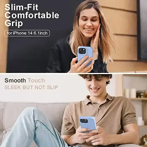 Vooii iPhone 14 uchun g‘ilof bilan mos,[Ipakdek teguvchi premium suyuq silikon] [Yumshoq tirnalishga qarshi mikrofiber astar], iPhone 14 uchun ultra yupqa zarbga chidamli himoya g‘ilofi - Ochiq ko‘k - VOOII (1)