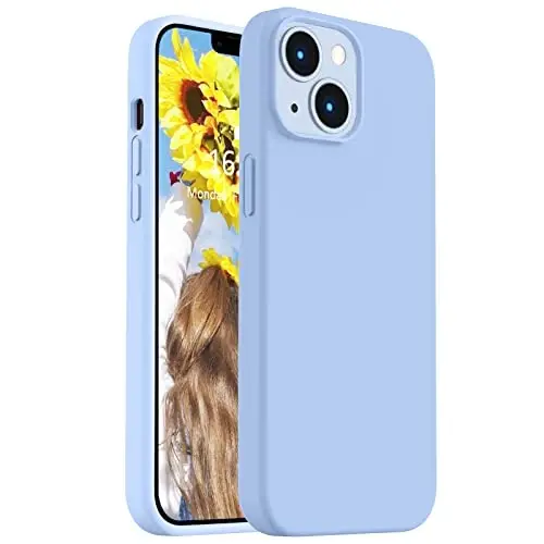 Vooii iPhone 14 uchun g‘ilof bilan mos,[Ipakdek teguvchi premium suyuq silikon] [Yumshoq tirnalishga qarshi mikrofiber astar], iPhone 14 uchun ultra yupqa zarbga chidamli himoya g‘ilofi - Ochiq ko‘k 