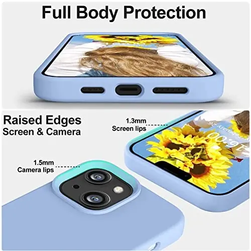 Vooii iPhone 14 uchun g‘ilof bilan mos,[Ipakdek teguvchi premium suyuq silikon] [Yumshoq tirnalishga qarshi mikrofiber astar], iPhone 14 uchun ultra yupqa zarbga chidamli himoya g‘ilofi - Ochiq ko‘k - 3