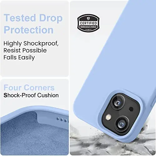 Vooii iPhone 14 uchun g‘ilof bilan mos,[Ipakdek teguvchi premium suyuq silikon] [Yumshoq tirnalishga qarshi mikrofiber astar], iPhone 14 uchun ultra yupqa zarbga chidamli himoya g‘ilofi - Ochiq ko‘k - 4
