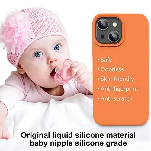 Vooii iPhone 14 uchun g'ilof, [Ipakdek yumshoq premium suyuq silikon], [Yumshoq tirnalishga qarshi mikrofiber astar], iPhone 14 uchun o'ta yupqa zarbaga chidamli himoya g'ilofi - Yorqin to'q sariq - 5