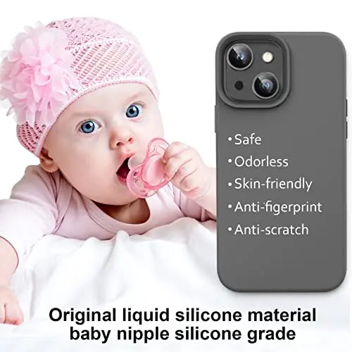 Vooii iPhone 14 uchun g‘ilof, [Mayin teginishli premium suyuq silikon], [Yumshoq tirnalishga qarshi mikrofiber astar], iPhone 14 uchun o‘ta yupqa zarbaga chidamli himoya g‘ilofi - To‘q kulrang - 5