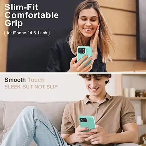 Vooii iPhone 14 uchun g'ilofi bilan mos,[Ipakdek teginish Premium Suyuq Silikon] [Yumshoq Tirnalishga qarshi Mikrofiber Astar], iPhone 14 uchun Ultra Yupqa zarbga chidamli himoya g'ilofi - Dengiz Moviy - 2