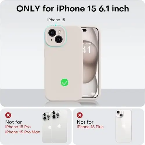 Vooii iPhone 15 ga mos keladigan, takomillashtirilgan himoya qiluvchi suyuq silikon qopqoq, [yaxshilangan kamera himoyasi] [yumshoq va tirnalmaydigan mikrofiber astarli] iPhone 15 ga zarba bardoshli 6,1 dyuym qopqoq - tosh - 5