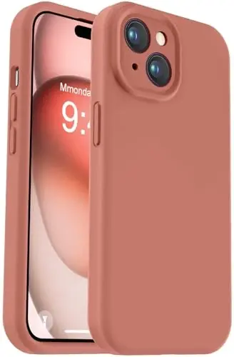 Vooii iPhone 15 g‘ilofi bilan mos, Defender suyuq silikonini yangilash, [Kamera himoyasi kuchaytirilgan] [Yumshoq tirnalishga qarshi mikrofiber astar] iPhone 15 6.1 dyuym uchun zarbga chidamli telefon g‘ilofi - Caramel 