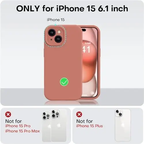 Vooii iPhone 15 g‘ilofi bilan mos, Defender suyuq silikonini yangilash, [Kamera himoyasi kuchaytirilgan] [Yumshoq tirnalishga qarshi mikrofiber astar] iPhone 15 6.1 dyuym uchun zarbga chidamli telefon g‘ilofi - Caramel - 5
