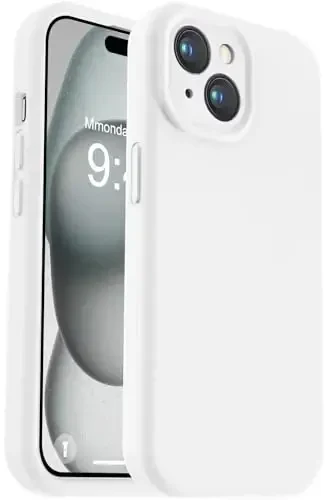 Vooii iPhone 15 g‘ilofi bilan mos, Defender suyuq silikonini yangilash, [Kamera himoyasi kuchaytirilgan] [Yumshoq tirnalishga qarshi mikrofiber astar] iPhone 15 6.1 dyuym uchun zarbga chidamli telefon g‘ilofi - Oq - VOOII