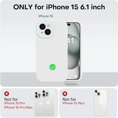 Vooii iPhone 15 g‘ilofi bilan mos, Defender suyuq silikonini yangilash, [Kamera himoyasi kuchaytirilgan] [Yumshoq tirnalishga qarshi mikrofiber astar] iPhone 15 6.1 dyuym uchun zarbga chidamli telefon g‘ilofi - Oq - 5