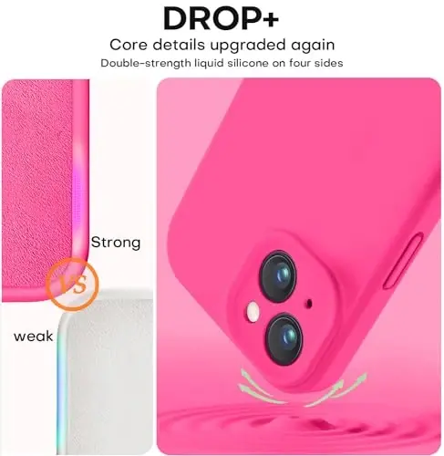 Vooii iPhone 15 g‘ilofi bilan mos, Defender suyuq silikonni yangilash, [Kamera himoyasi kuchaytirilgan] [Yumshoq chizishga qarshi mikrofiber astar] iPhone 15 6.1 dyuym uchun zarbga chidamli telefon g‘ilofi - To‘q pushti - 4