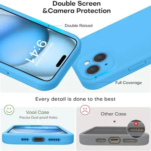 Vooii iPhone 15 g‘ilofi bilan mos, Defender suyuq silikonni yangilash, [Kamera himoyasi yaxshilangan] [Yumshoq tirnalishga qarshi mikrofiber astar] iPhone 15 6,1 dyuym uchun zarbga chidamli telefon g‘ilofi - ko‘k - 3
