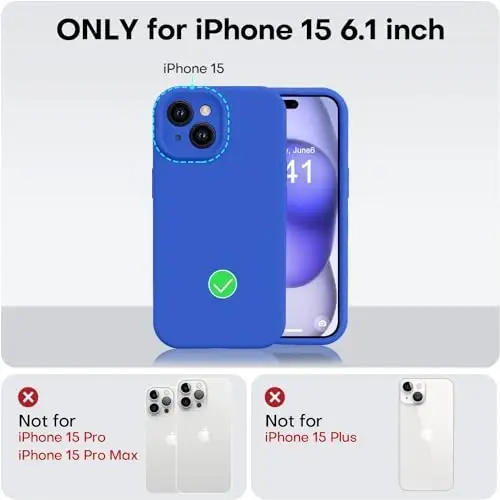 Vooii iPhone 15 g‘ilofi bilan mos, Defender suyuq silikonni yangilash, [Kamerani kuchaytirilgan himoya] [Yumshoq tirnalishga qarshi mikrofiber astar] iPhone 15 6,1 dyuym uchun zarbga chidamli telefon g‘ilofi - Klein Moviy - 5