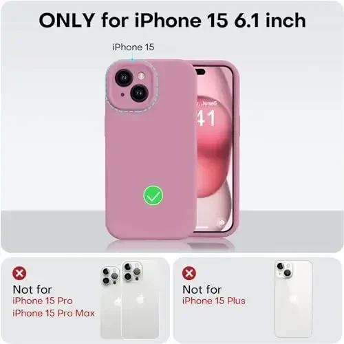 Vooii iPhone 15 g‘ilofi bilan mos, Defender suyuq silikonni yangilash, [Kengaytirilgan kamera himoyasi][Yumshoq tirnalishga qarshi mikrofiber astar] iPhone 15 6,1 dyuym uchun zarbga chidamli telefon g‘ilofi - Lavanda binafsha - 5