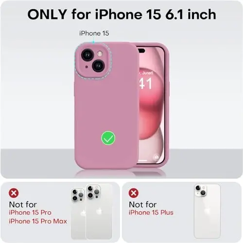 Vooii iPhone 15 g‘ilofi bilan mos, Defender suyuq silikonni yangilash, [Kengaytirilgan kamera himoyasi][Yumshoq tirnalishga qarshi mikrofiber astar] iPhone 15 6,1 dyuym uchun zarbga chidamli telefon g‘ilofi - Lavanda binafsha - 5