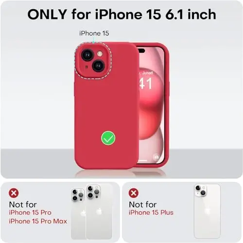 Vooii iPhone 15 g‘ilofi bilan mos keladi, Defender suyuq silikonni yangilash, [Kengaytirilgan kamera himoyasi] [Yumshoq tirnalishga qarshi mikrofiber astar] iPhone 15 6.1 dyuym uchun zarbga chidamli telefon g‘ilofi - Qizil - 5
