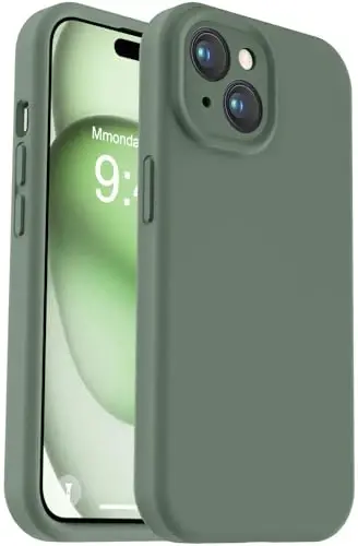 Vooii iPhone 15 g‘ilofi bilan mos, yangilangan Defender suyuq silikon, [kuchaytirilgan kamera himoyasi] [yumshoq tirnalishga qarshi mikrofiber astar] iPhone 15 6.1 dyuym uchun zarbga chidamli telefon g‘ilofi - Cypress 