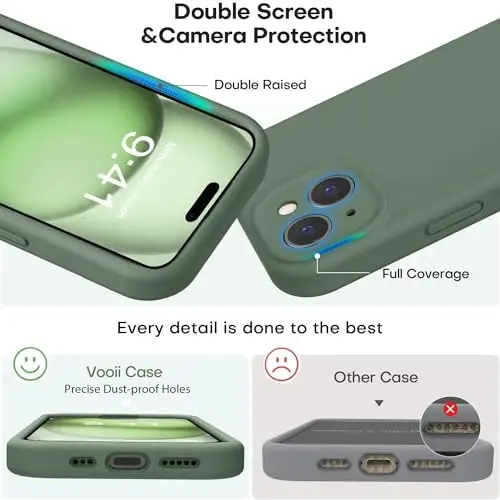 Vooii iPhone 15 g‘ilofi bilan mos, yangilangan Defender suyuq silikon, [kuchaytirilgan kamera himoyasi] [yumshoq tirnalishga qarshi mikrofiber astar] iPhone 15 6.1 dyuym uchun zarbga chidamli telefon g‘ilofi - Cypress - 3