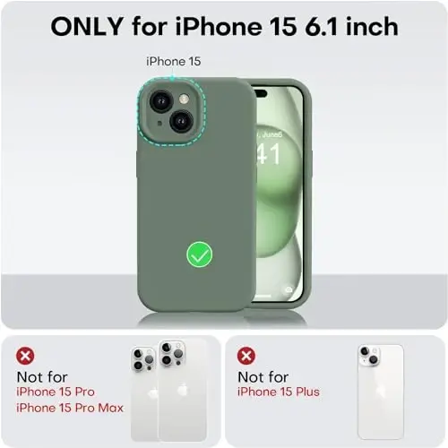 Vooii iPhone 15 g‘ilofi bilan mos, yangilangan Defender suyuq silikon, [kuchaytirilgan kamera himoyasi] [yumshoq tirnalishga qarshi mikrofiber astar] iPhone 15 6.1 dyuym uchun zarbga chidamli telefon g‘ilofi - Cypress - 5