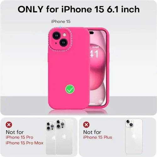 Vooii Compatible with iPhone 15 Case, Upgrade Defender Liquid Silicone, [Enhanced Camera Protection] [Soft Anti-Scratch Microfiber Lining] Shockproof Phone Case for iPhone 15 6.1 inch - Hot Pink - 5