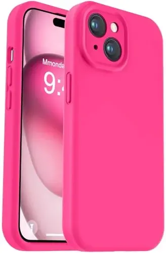 Vooii Compatible with iPhone 15 Case, Upgrade Defender Liquid Silicone, [Enhanced Camera Protection] [Soft Anti-Scratch Microfiber Lining] Shockproof Phone Case for iPhone 15 6.1 inch - Hot Pink - 1