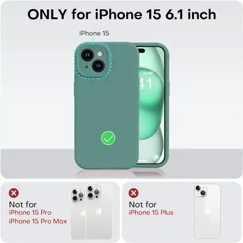 Vooii Compatible with iPhone 15 Case, Upgrade Defender Liquid Silicone, [Enhanced Camera Protection] [Soft Anti-Scratch Microfiber Lining] Shockproof Phone Case for iPhone 15 6.1 inch - Pine Green - 5