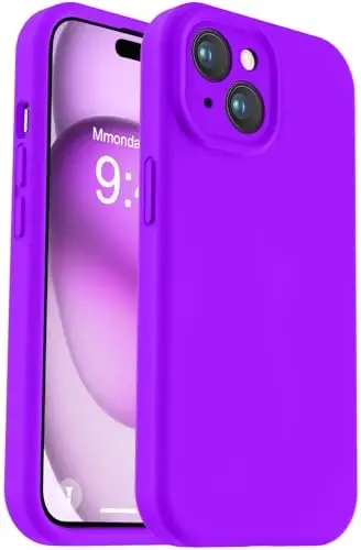 Vooii iPhone 15 Plus g‘ilofi bilan mos keladi, Suyuq silikonni yangilash [Kengaytirilgan kamera himoyasi] [Yumshoq tirnalishga qarshi mikrofiber astar] iPhone 15 Plus 6,7 dyuym uchun zarbga chidamli telefon g‘ilofi - Neon binafsha 