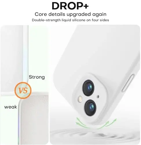 Vooii iPhone 15 Plus g‘ilofi bilan mos, suyuq silikon [kuchaytirilgan kamera himoyasi] [yumshoq chizishga qarshi mikrofiber astar] iPhone 15 Plus 6.7 dyuym uchun zarbga chidamli telefon g‘ilofi - Oq - 4