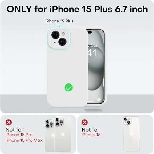 Vooii iPhone 15 Plus g‘ilofi bilan mos, suyuq silikon [kuchaytirilgan kamera himoyasi] [yumshoq chizishga qarshi mikrofiber astar] iPhone 15 Plus 6.7 dyuym uchun zarbga chidamli telefon g‘ilofi - Oq - 5