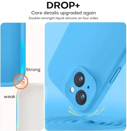 Vooii iPhone 15 Plus g‘ilofi bilan mos, suyuq silikon [kuchaytirilgan kamera himoyasi] [yumshoq tirnalishga qarshi mikrofiber qoplama] iPhone 15 Plus 6.7 dyuym uchun zarbga chidamli telefon g‘ilofi - ko‘k - 4