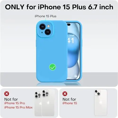 Vooii iPhone 15 Plus g‘ilofi bilan mos, suyuq silikon [kuchaytirilgan kamera himoyasi] [yumshoq tirnalishga qarshi mikrofiber qoplama] iPhone 15 Plus 6.7 dyuym uchun zarbga chidamli telefon g‘ilofi - ko‘k - 5