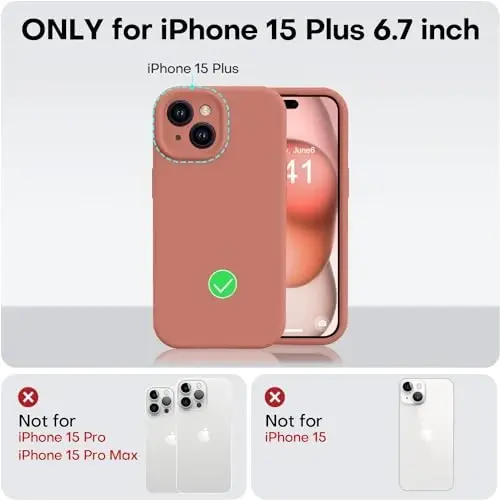 Vooii iPhone 15 Plus g‘ilofi bilan mos, Suyuq silikonni yangilash [Kengaytirilgan kamera himoyasi] [Yumshoq chizishga qarshi mikrofiber astar] iPhone 15 Plus 6,7 dyuym uchun zarbga chidamli telefon g‘ilofi - Caramel - 5