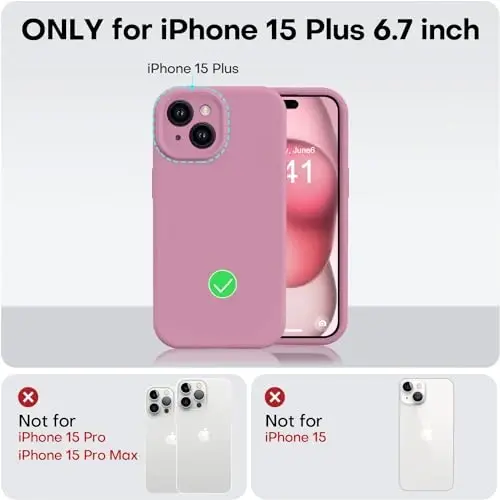 Vooii iPhone 15 Plus g‘ilofi bilan mos, suyuq silikonni yangilash [Kengaytirilgan kamera himoyasi] [Yumshoq tirnalishga qarshi mikrofiber astar] iPhone 15 Plus 6.7
