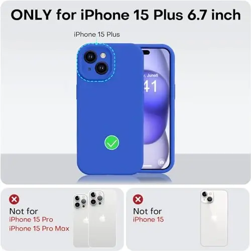 Vooii iPhone 15 Plus g‘ilofi bilan mos, suyuq silikonni yangilash [kuchaytirilgan kamera himoyasi] [yumshoq tirnalishga qarshi mikrofiber astar] iPhone 15 Plus 6,7 dyuym uchun zarbga chidamli telefon g‘ilofi - Klein Blue - 5