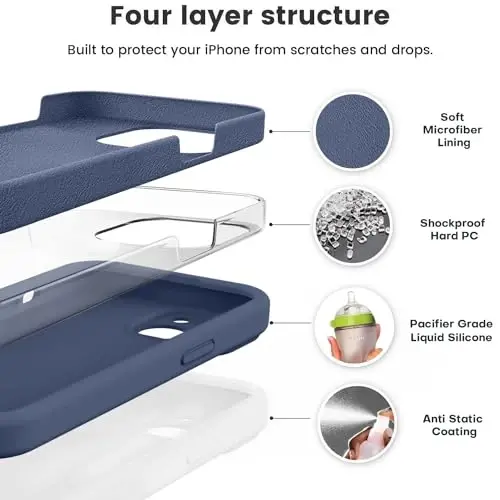 Vooii iPhone 15 Plus g'ilofi bilan mos, suyuq silikonni yangilash [kuchaytirilgan kamera himoyasi] [yumshoq tirnalishga qarshi mikrofiber astar] iPhone 15 Plus 6,7 dyuym uchun zarbga chidamli telefon g'ilofi - to'q ko'k - VOOII (1)