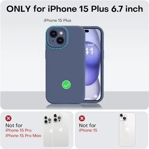 Vooii iPhone 15 Plus g'ilofi bilan mos, suyuq silikonni yangilash [kuchaytirilgan kamera himoyasi] [yumshoq tirnalishga qarshi mikrofiber astar] iPhone 15 Plus 6,7 dyuym uchun zarbga chidamli telefon g'ilofi - to'q ko'k - 5