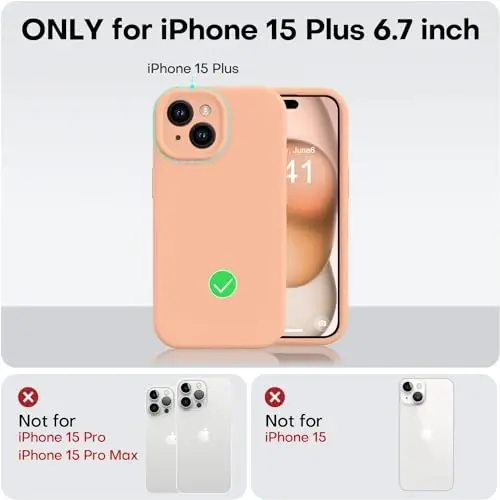 Vooii iPhone 15 Plus uchun g‘ilof bilan mos, suyuq silikondan yangilangan [Kamera himoyasi kuchaytirilgan] [Yumshoq tirnalishga qarshi mikrofiber astar] iPhone 15 Plus 6,7 dyuym uchun zarbga chidamli telefon g‘ilofi - Cantaloupe - 5