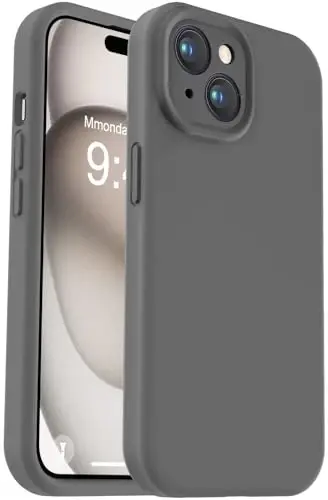 Vooii iPhone 15 Plus uchun g‘ilof bilan mos, Suyuq silikonni yangilash [Kamera himoyasini kuchaytirilgan] [Yumshoq tirnalishga qarshi mikrofiber astar] iPhone 15 Plus 6,7 dyuym uchun zarbga chidamli telefon g‘ilofi - To‘q kulrang 