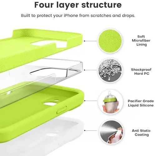 Vooii iPhone 15 Plus uchun g‘ilof, suyuq silikon [kuchaytirilgan kamera himoyasi] [yumshoq tirnalishga qarshi mikrofiber astar] iPhone 15 Plus 6.7