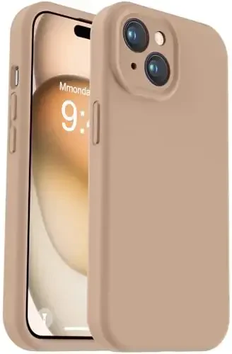 Vooii iPhone 15 Plus uchun g‘ilof, suyuq silikon [kuchaytirilgan kamera himoyasi] [yumshoq tirnalishga qarshi mikrofiber astar] zarbga chidamli telefon g‘ilofi iPhone 15 Plus 6,7 dyuym - och jigarrang - 1