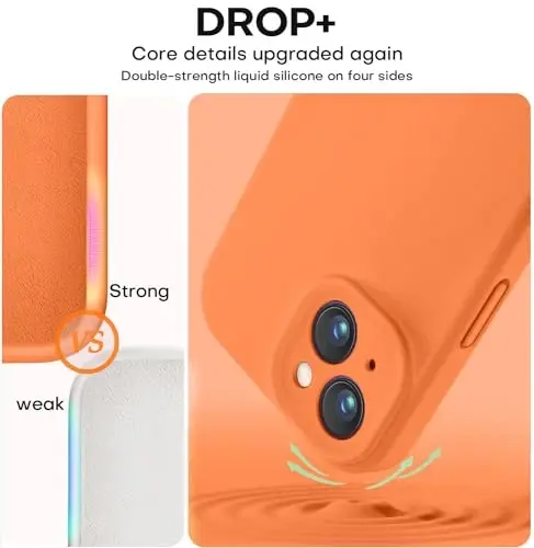 Vooii iPhone 15 Plus uchun g‘ilofga mos keladi, Suyuq silikon [Kengaytirilgan kamera himoyasi] [Yumshoq tirnalishga qarshi mikrofiber astar] iPhone 15 Plus 6,7 dyuym uchun zarbga chidamli telefon g‘ilofi - Yorqin apelsin - 4