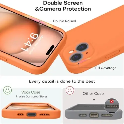 Vooii iPhone 15 Plus uchun g‘ilofga mos keladi, Suyuq silikon [Kengaytirilgan kamera himoyasi] [Yumshoq tirnalishga qarshi mikrofiber astar] iPhone 15 Plus 6,7 dyuym uchun zarbga chidamli telefon g‘ilofi - Yorqin apelsin - 3