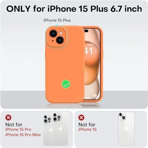 Vooii iPhone 15 Plus uchun g‘ilofga mos keladi, Suyuq silikon [Kengaytirilgan kamera himoyasi] [Yumshoq tirnalishga qarshi mikrofiber astar] iPhone 15 Plus 6,7 dyuym uchun zarbga chidamli telefon g‘ilofi - Yorqin apelsin - 5