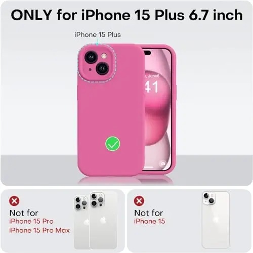 Vooii iPhone 15 Plus uchun g'ilofi, suyuq silikon [kuchaytirilgan kamera himoyasi] [yumshoq tirnalishga qarshi mikrofiber astar] zarbaga chidamli telefon g'ilofi iPhone 15 Plus 6,7 dyuym - Pitaya - 5