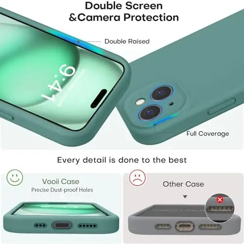 Vooii iPhone 15 Plus uchun mos keladigan g'ilof, Suyuq silikon [Kengaytirilgan kamera himoyasi] [Yumshoq tirnalishga qarshi mikrofiber astar] iPhone 15 Plus 6.7 dyuym uchun zarbga chidamli telefon g'ilofi - Qoraqarag'ay yashil - 3