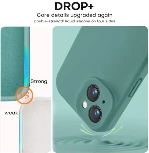 Vooii iPhone 15 Plus uchun mos keladigan g'ilof, Suyuq silikon [Kengaytirilgan kamera himoyasi] [Yumshoq tirnalishga qarshi mikrofiber astar] iPhone 15 Plus 6.7 dyuym uchun zarbga chidamli telefon g'ilofi - Qoraqarag'ay yashil - 4