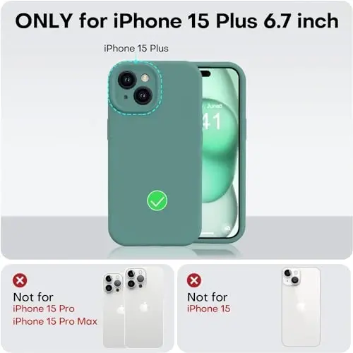 Vooii iPhone 15 Plus uchun mos keladigan g'ilof, Suyuq silikon [Kengaytirilgan kamera himoyasi] [Yumshoq tirnalishga qarshi mikrofiber astar] iPhone 15 Plus 6.7 dyuym uchun zarbga chidamli telefon g'ilofi - Qoraqarag'ay yashil - 5