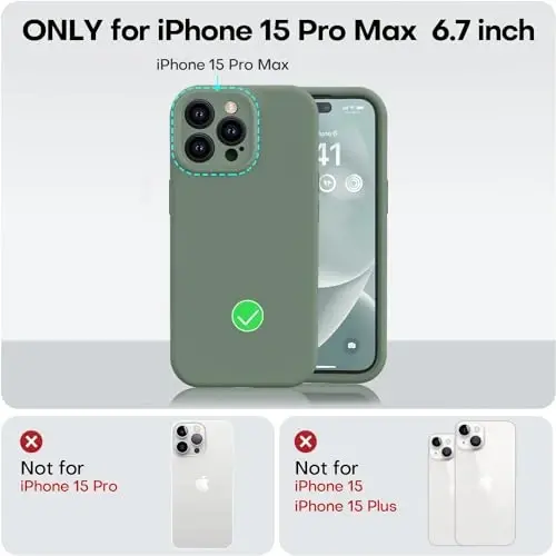 Vooii iPhone 15 Pro g‘ilofi bilan mos, Defender suyuq silikonini yangilash, [kamera himoyasi kuchaytirilgan] [yumshoq tirnalishga qarshi mikrofiber astar] zarbga chidamli telefon g‘ilofi iPhone 15 Pro 6.1 dyuym - Kiparis - 5