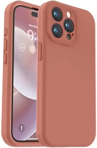 Vooii iPhone 15 Pro g‘ilofi bilan mos, Defender suyuq silikonini yangilash, [Kamera himoyasi] [Yumshoq tirnalishga qarshi mikrofiber astar] iPhone 15 Pro 6.1 dyuym uchun zarbga chidamli telefon g‘ilofi - Caramel - VOOII